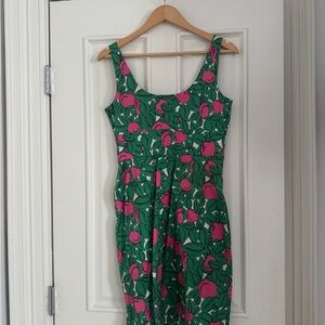 Diane Von Furstenberg Green and Pink Floral Midi Dress